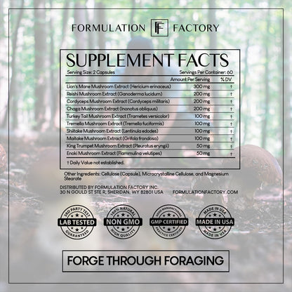 Formulation Factory Shroom Vroom 10-in-1 Mushroom Supplement — Focus, Energy & Immune Support
