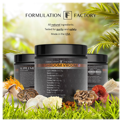 Formulation Factory Shroom Vroom: 10-in-1 Mushroom Supplement with Lion’s Mane & Reishi – 240 Count (Pack of 2)