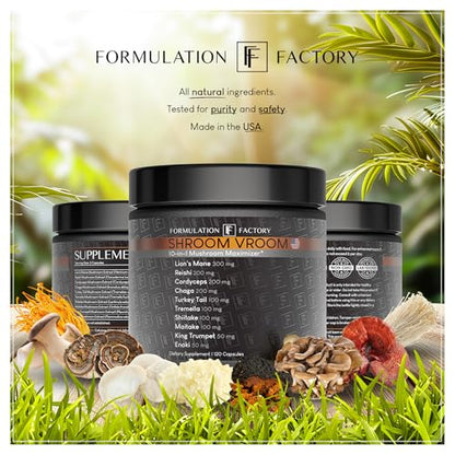 Formulation Factory Shroom Vroom 10-in-1 Mushroom Supplement — Focus, Energy & Immune Support