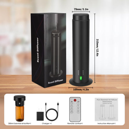 SHXMZS Waterless Scent Essential Oil Diffuser - 200ml, Covers 1500 sq ft, Black