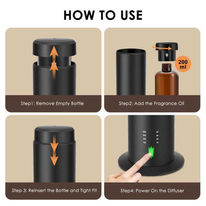 SHXMZS Waterless Scent Essential Oil Diffuser - 200ml, Covers 1500 sq ft, Black