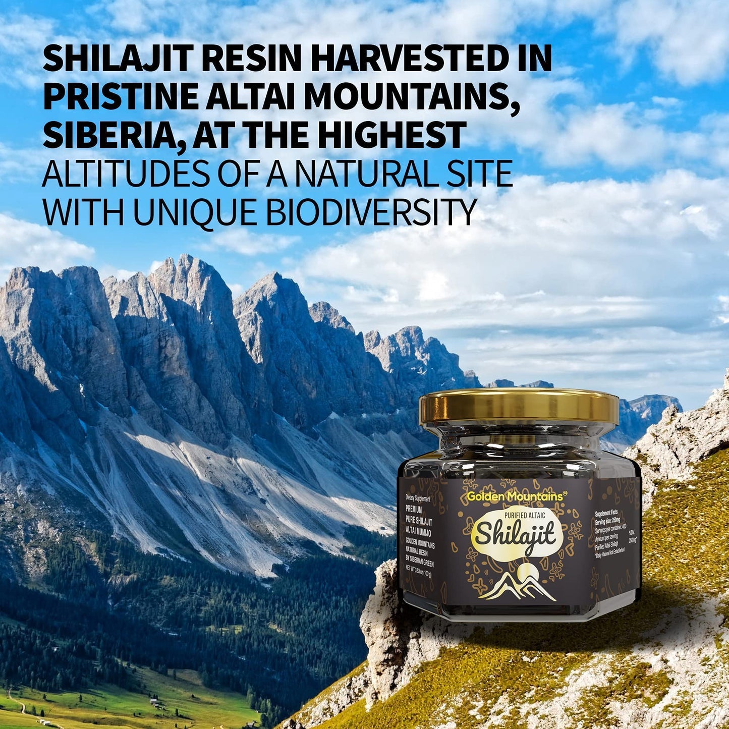 Siberian Green Pure Shilajit Resin – Altai Golden Mountains 100g with Measuring Spoon