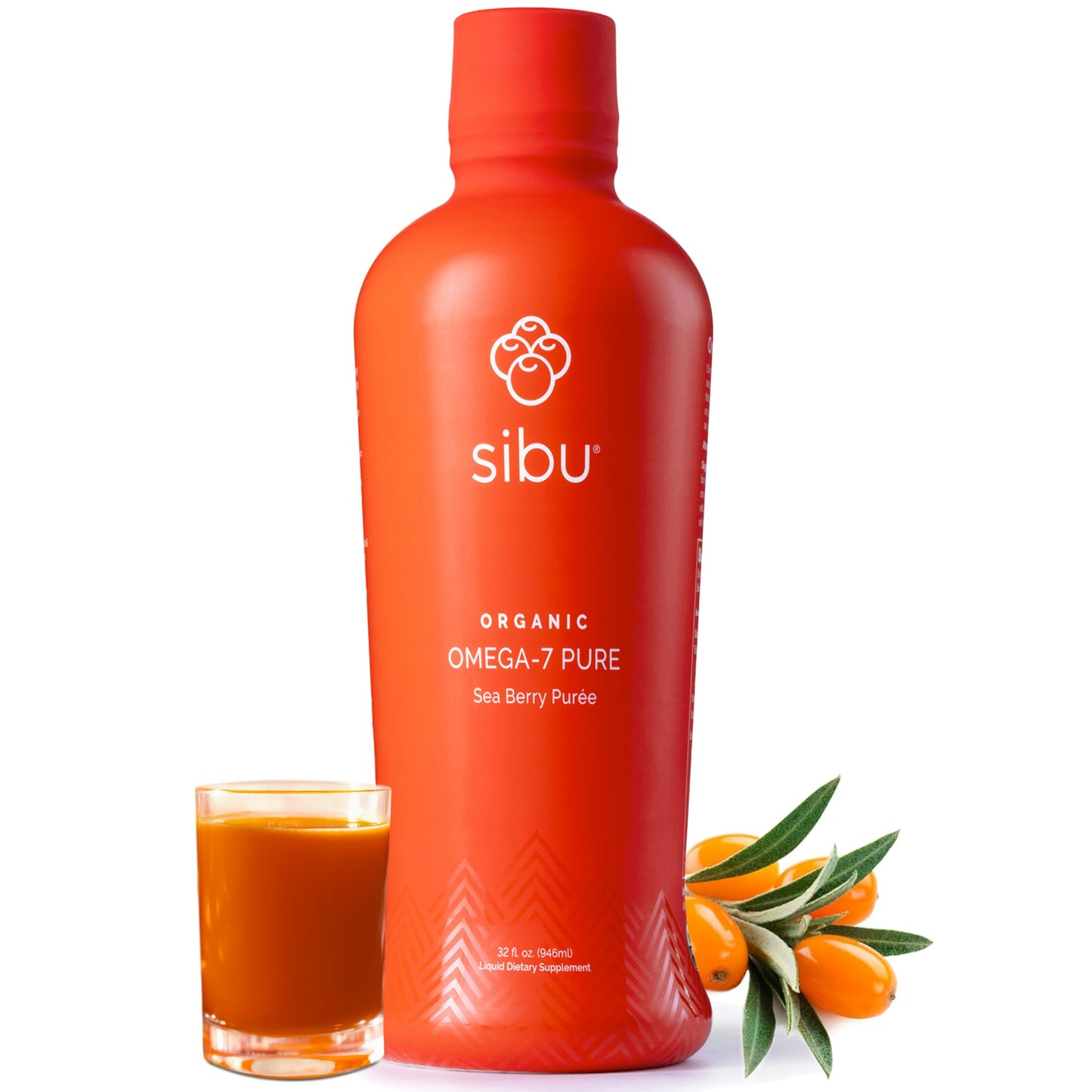 sibu Omega-7 Pure Sea Buckthorn Juice — 32 oz USDA Organic, 721 mg Omega-7 per oz