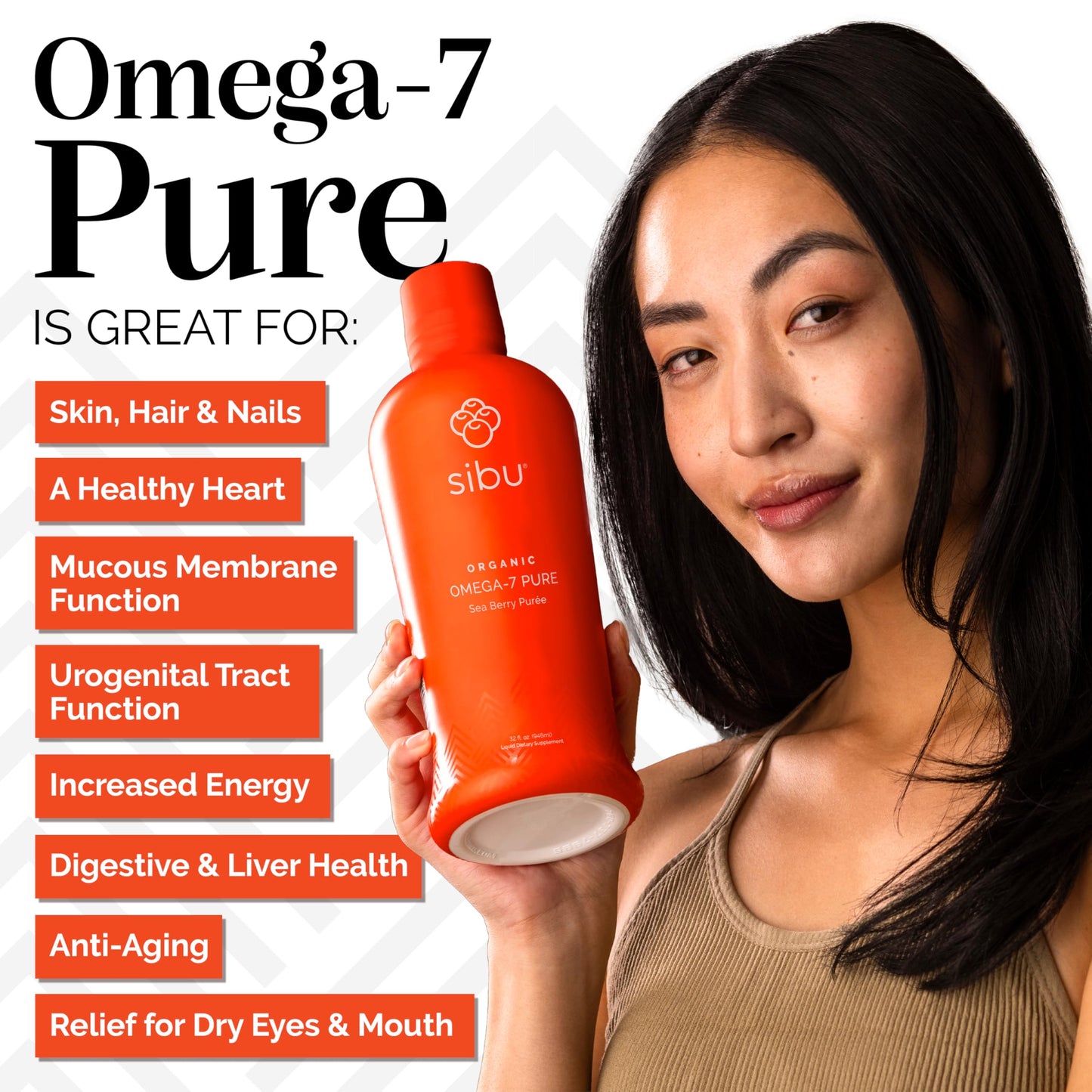 sibu Omega-7 Pure Sea Buckthorn Juice — 32 oz USDA Organic, 721 mg Omega-7 per oz