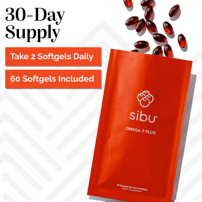 Sibu Sea Buckthorn Omega-7 Plus Softgels – 365mg Omega-7 + Vitamin D3 & Omega-3 DHA (30 Day Refill Sachet)
