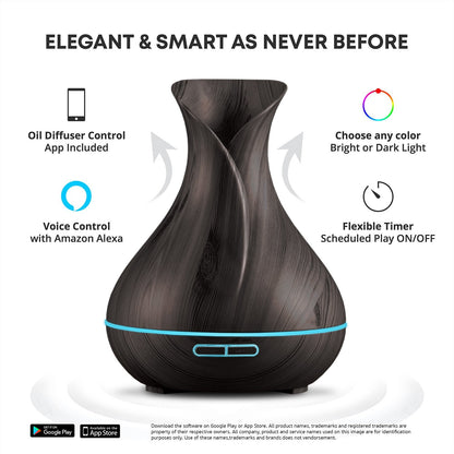 Sierra Modern Home Smart WiFi Diffuser 400ml - Alexa & Google Home - Dark Brown