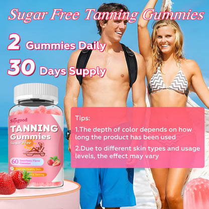 SijiGood 2 Pack Tanning Gummies – Sugar Free Self Tan, Strawberry, 120 Count