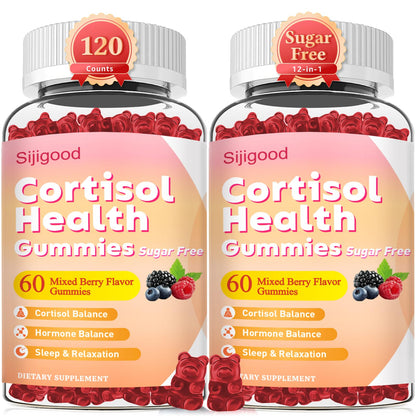 Sijigood Cortisol Gummies 2-Pack – Ashwagandha, Magnesium & L-Theanine (Mixed Berry, 120ct)