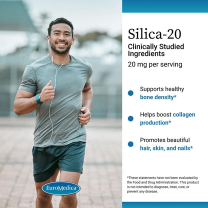 EuroMedica Silica-20 – Supports Bone Density, Collagen, Hair & Nails – 60 Tablets