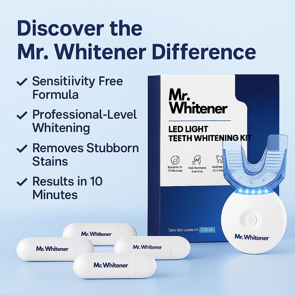 Mr. Whitener LED Teeth Whitening Kit – Dentists Recommended, Enamel Safe, Sensitive Teeth, 8 Refill Pods (33.6ml)