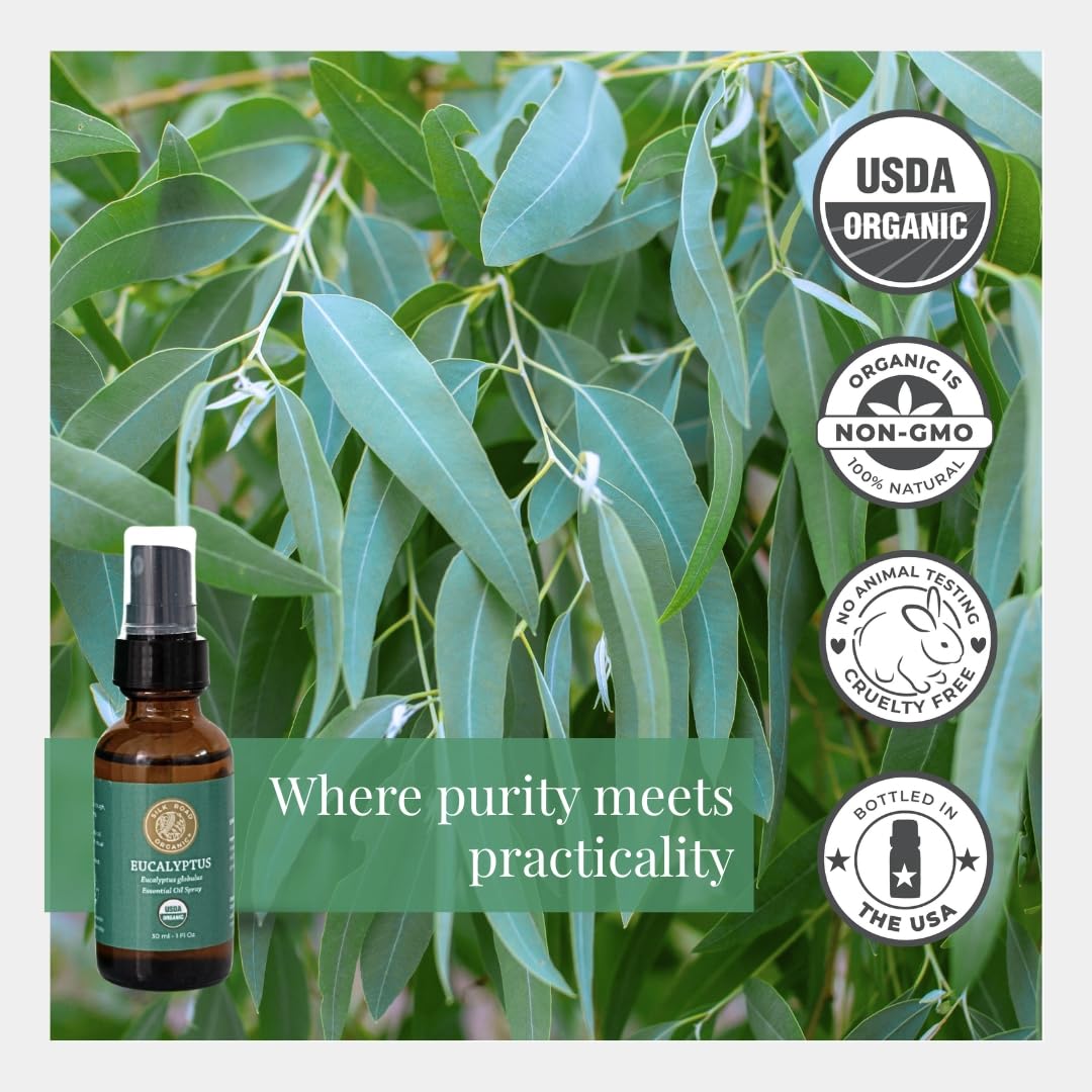 Silk Road Organic Eucalyptus Essential Oil Spray - 100% Pure USDA Certified Organic (1 oz)
