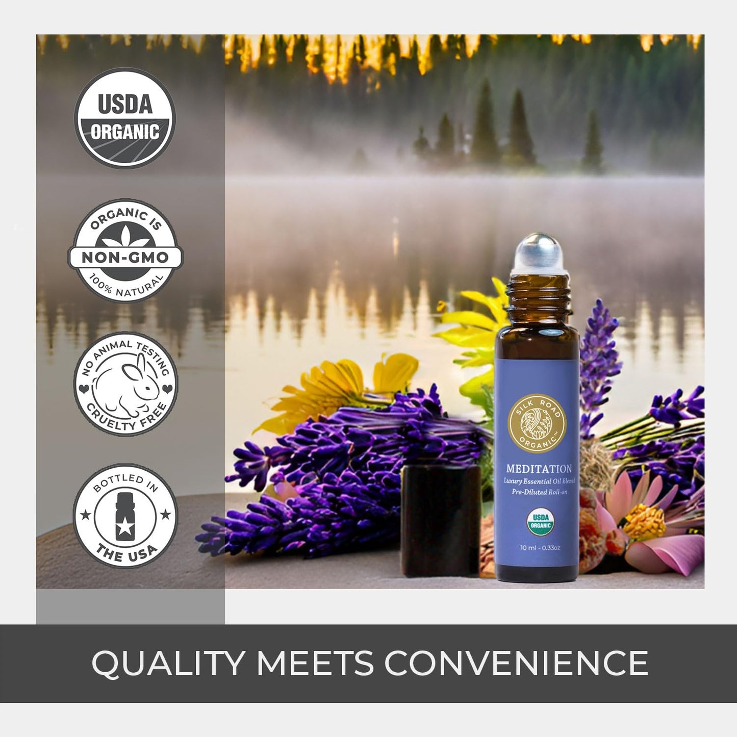 Silk Road Organic Meditation Essential Oil Roll-On – 100% Pure USDA Organic, 10ml – Chakra Healing & Mindfulness