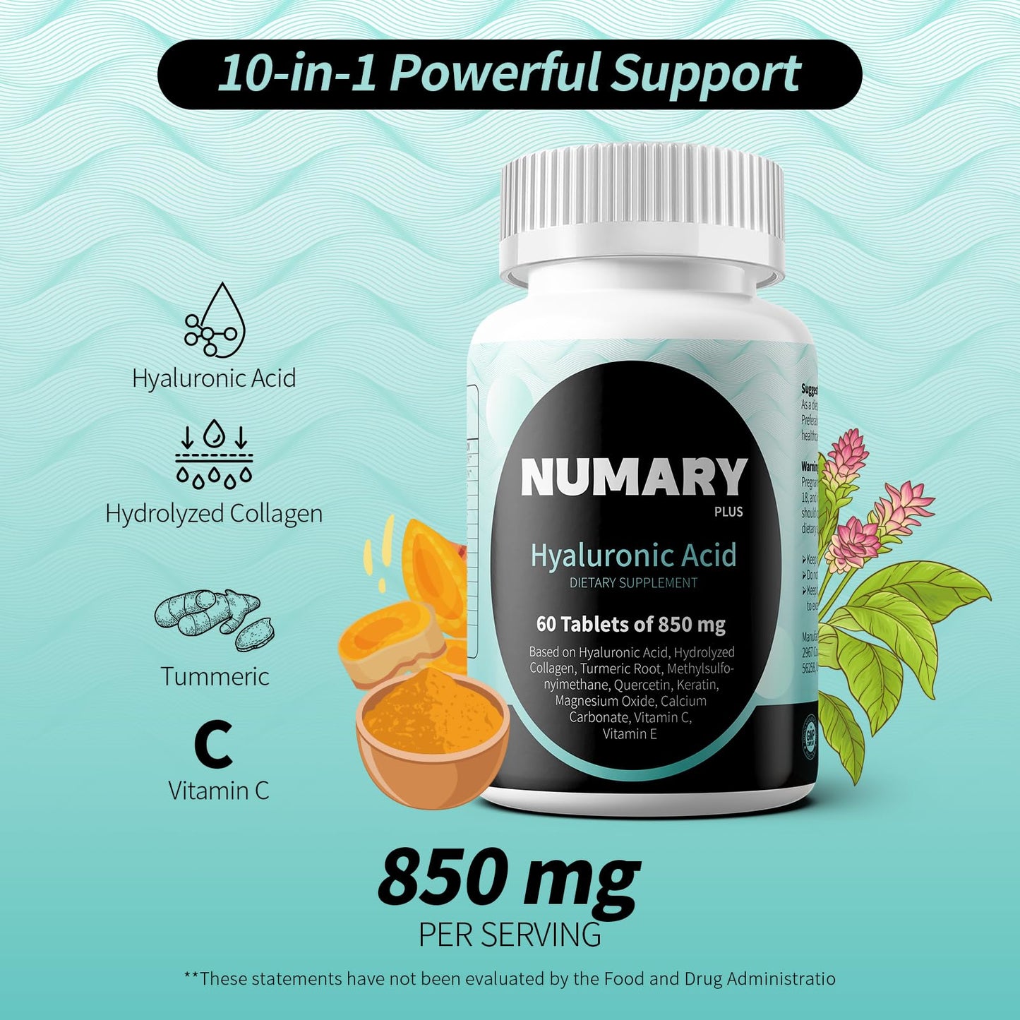SILKMYST Hyaluronic Acid with Hydrolyzed Collagen, Turmeric, MSM & Vitamin C – 180 Tablets (6-Month Supply)