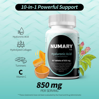 SILKMYST Hyaluronic Acid with Hydrolyzed Collagen, Turmeric, MSM & Vitamin C – 180 Tablets (6-Month Supply)