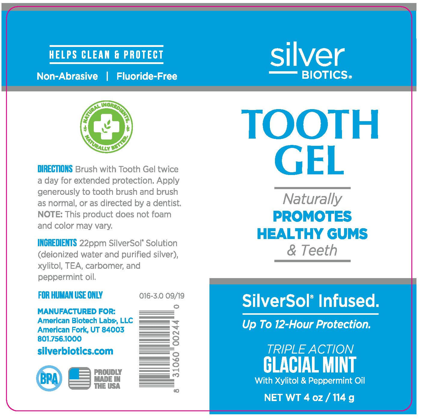 Silver Biotics Tooth Gel – SilverSol Ag4O4 22 ppm Nano-Silver Gel for Gum & Teeth Protection | Glacial Mint 4 oz