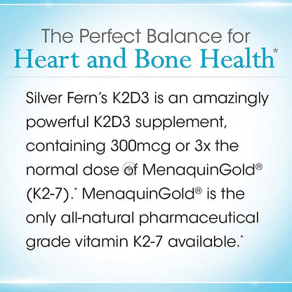 Silver Fern K2-D3 MK-7 (K2-7) + Vitamin D3 – Natural, Non-Synthetic, 60 Servings