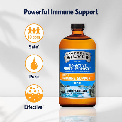 Sovereign Silver Immune Support - 10 ppm Colloidal Silver, 32 fl oz (946 mL)