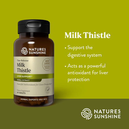Nature's Sunshine Milk Thistle - 60 Time-Release Tablets | Digestive Support, Liver Health, Antioxidant