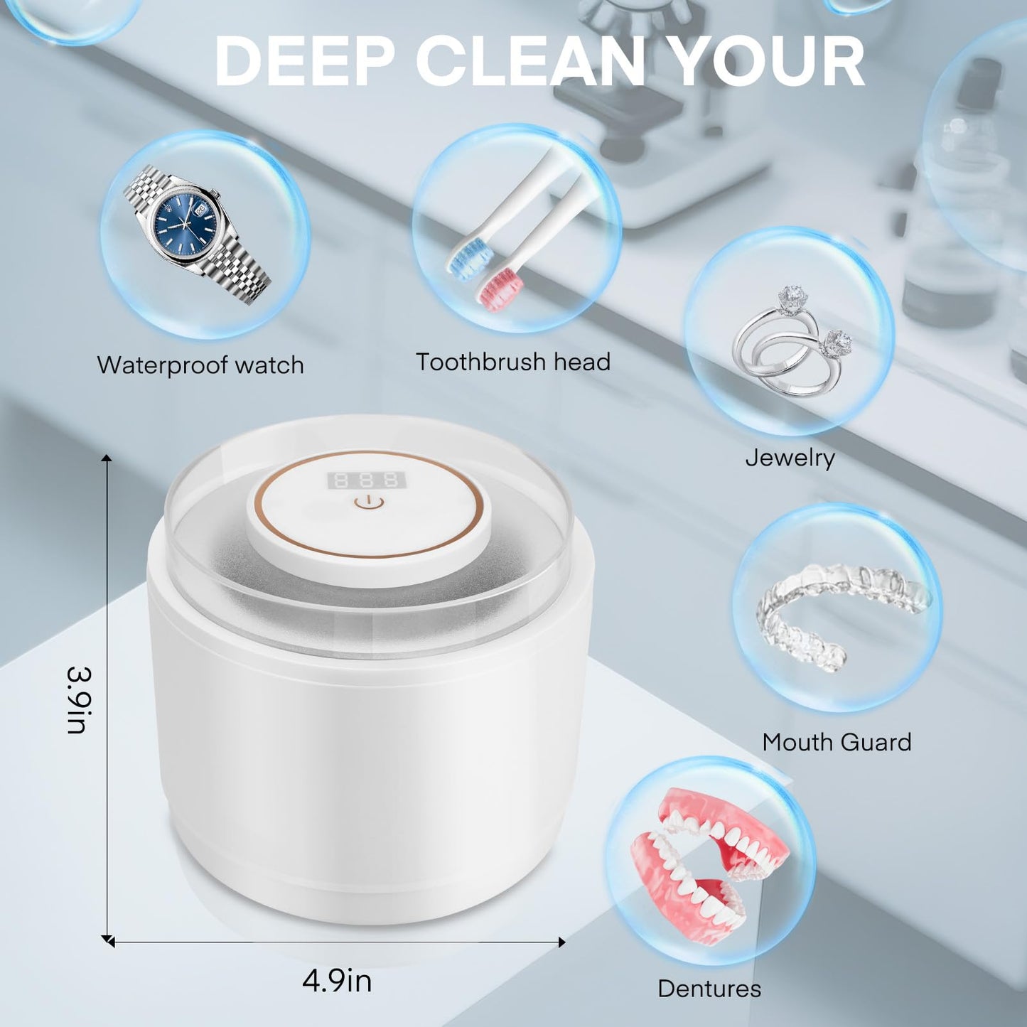 Simfree Ultrasonic Retainer Cleaner - 45kHz, 4 Modes, 200ml, Digital Timer