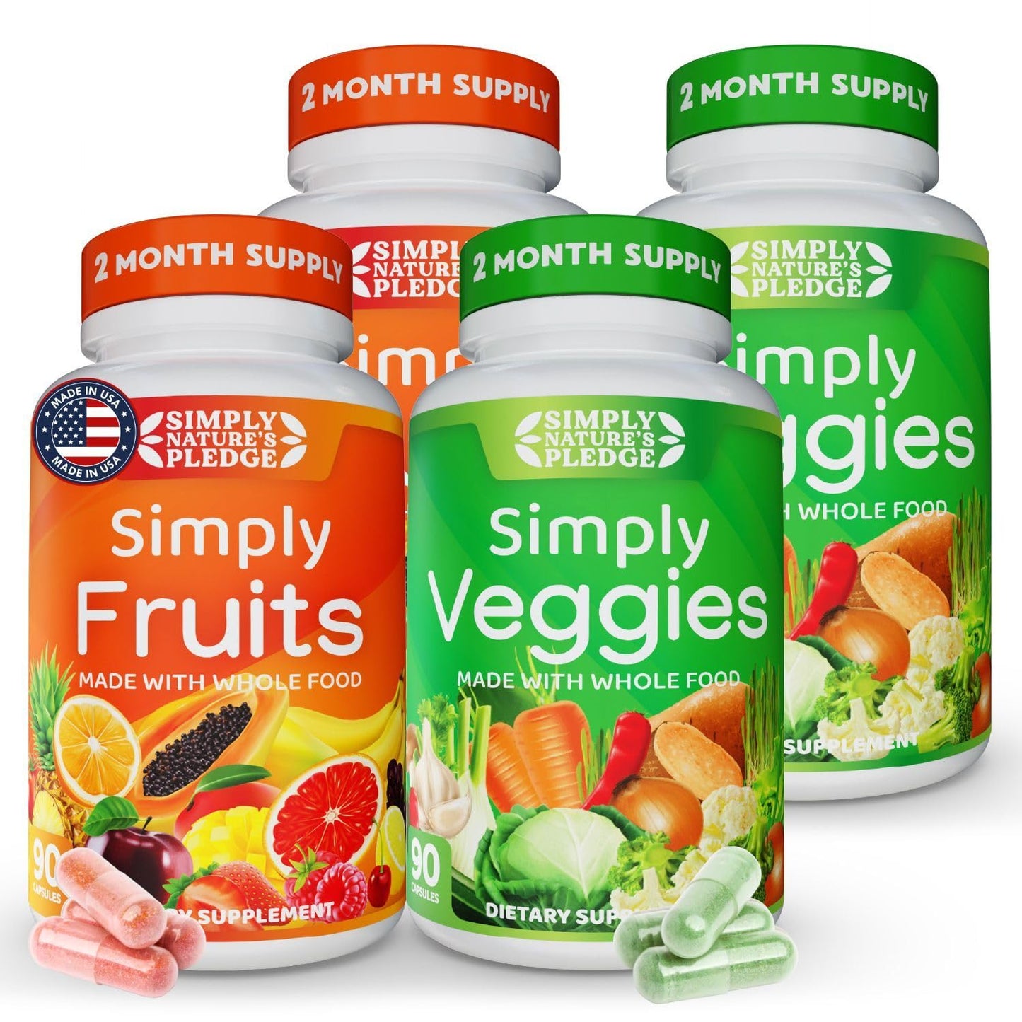 Simply Nature's Pledge – 42 Fruits & Veggies, 2-Month Supply, Soy-Free, 360 Capsules