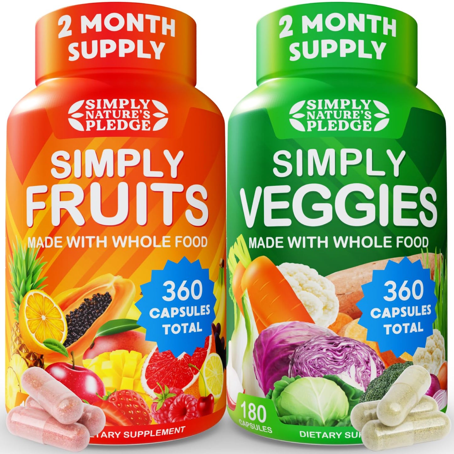 Simply Nature's Pledge: 42 Fruits & Veggies, Aloe Vera, Soy Free — 2 Month Supply (180 Count, Pack of 2)