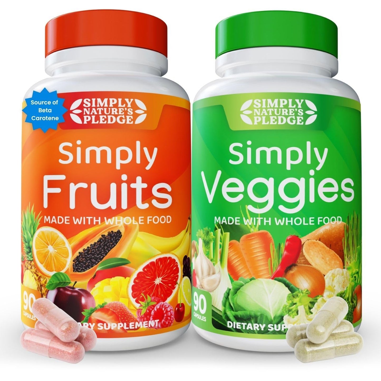 Simply Nature's Pledge - 42+ Fruits & Vegetables, High Beta Carotene, 90 Count (Pack of 2), Soy Free
