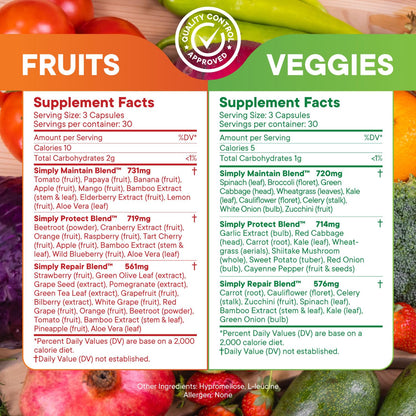 Simply Nature's Pledge – 42 Fruits & Veggies, 2-Month Supply, Soy-Free, 360 Capsules