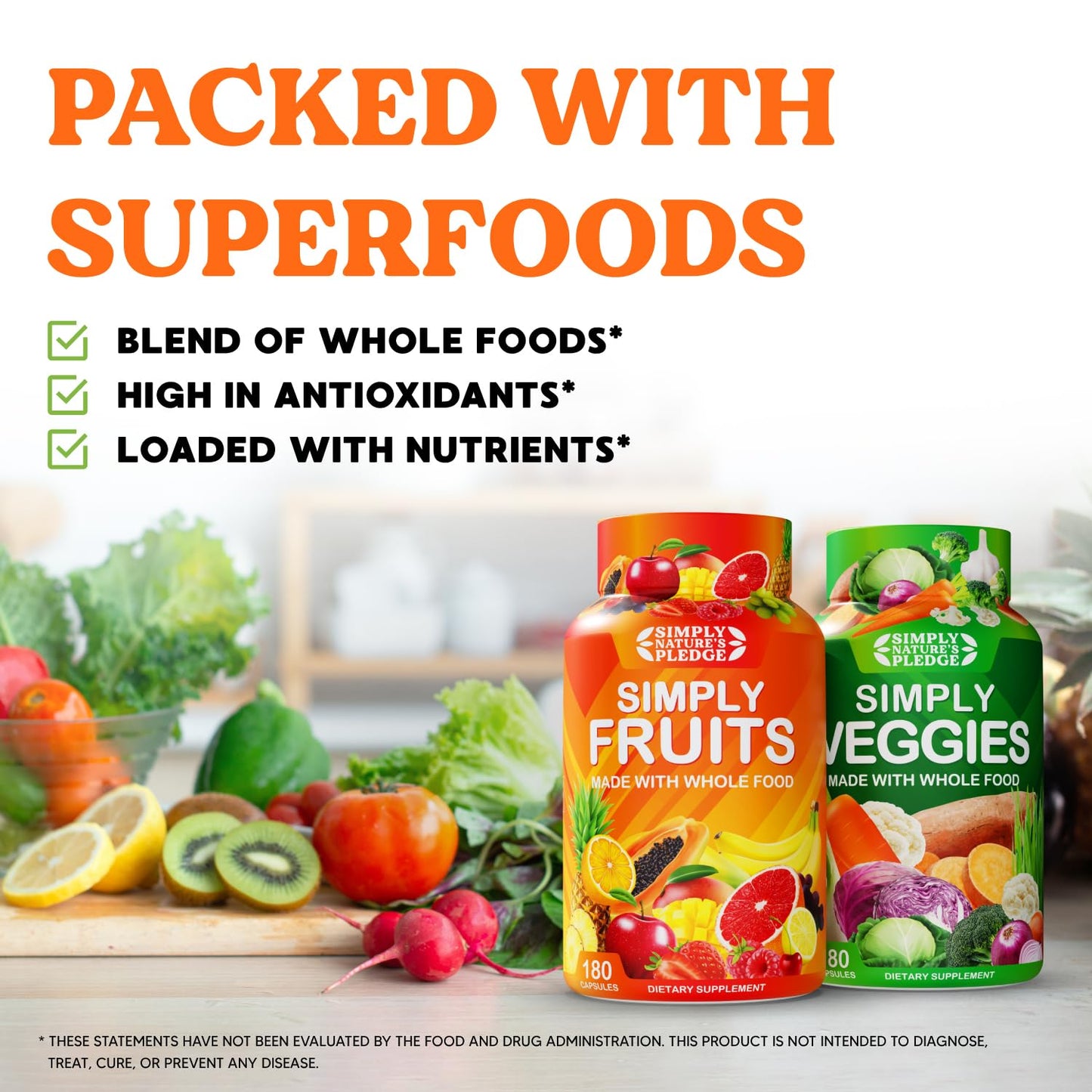 Simply Nature's Pledge: 42 Fruits & Veggies, Aloe Vera, Soy Free — 2 Month Supply (180 Count, Pack of 2)