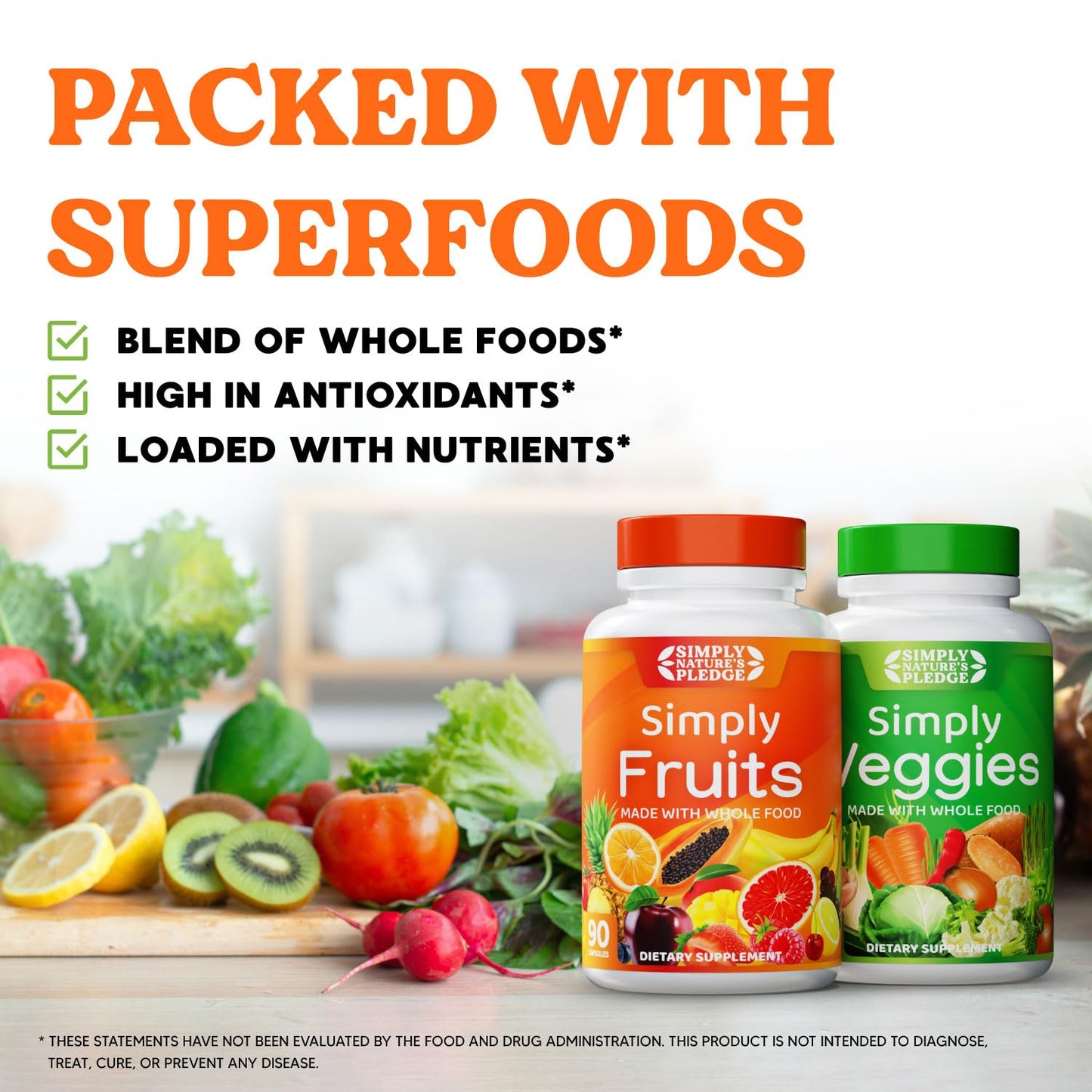 Simply Nature's Pledge – 42 Fruits & Veggies, 2-Month Supply, Soy-Free, 360 Capsules