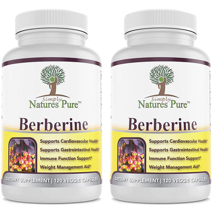 Simply Natures Pure Berberine HCl 500mg – 120 Capsules (Pack of 2) | Cardiovascular & GI Support