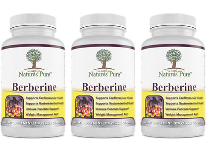 Simply Natures Pure Premium Berberine HCl 500mg - 120 Capsules - Cardiovascular GI Immune Support - Chromium Cinnamon (Pack of 3)