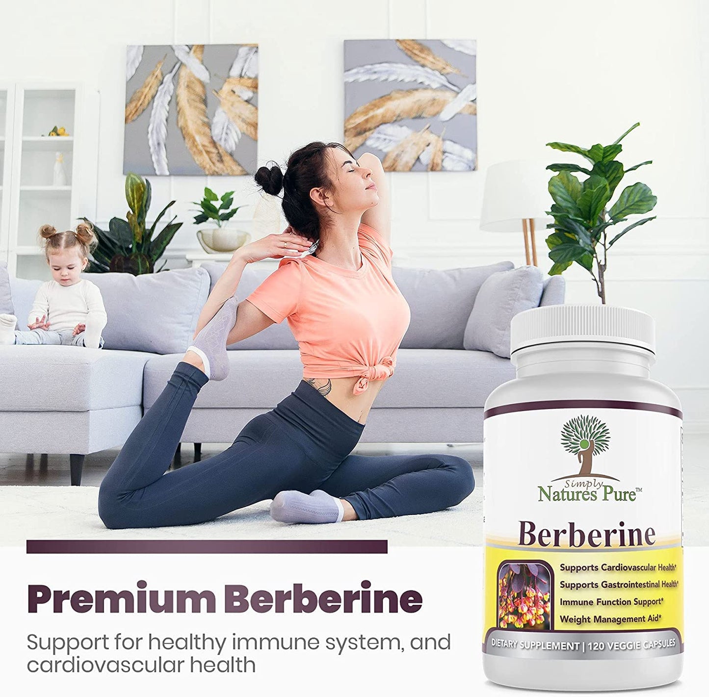 Simply Natures Pure Berberine HCl 500mg – 120 Capsules (Pack of 2) | Cardiovascular & GI Support