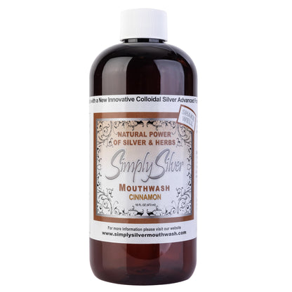 Simply Silver Mouthwash Cinnamon Flavor - All-Natural Colloidal Silver, Patent Pending, Alcohol & Fluoride Free, 16 oz
