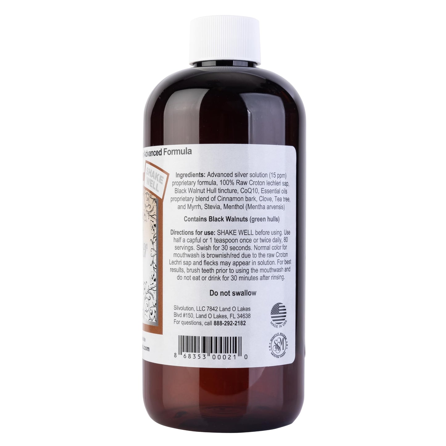 Simply Silver Mouthwash Cinnamon Flavor - All-Natural Colloidal Silver, Patent Pending, Alcohol & Fluoride Free, 16 oz