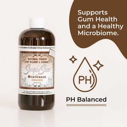 Simply Silver Mouthwash Cinnamon Flavor - All-Natural Colloidal Silver, Patent Pending, Alcohol & Fluoride Free, 16 oz