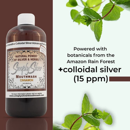 Simply Silver Mouthwash Cinnamon Flavor - All-Natural Colloidal Silver, Patent Pending, Alcohol & Fluoride Free, 16 oz