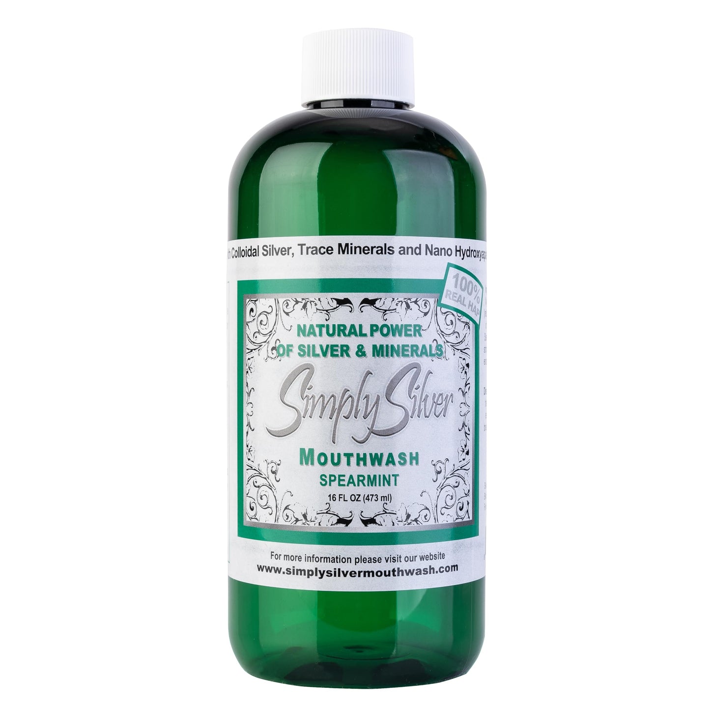 Simply Silver Mouthwash Spearmint Flavor - Nano Hydroxyapatite, Colloidal Silver, Alcohol-Free & Fluoride-Free, 16 oz