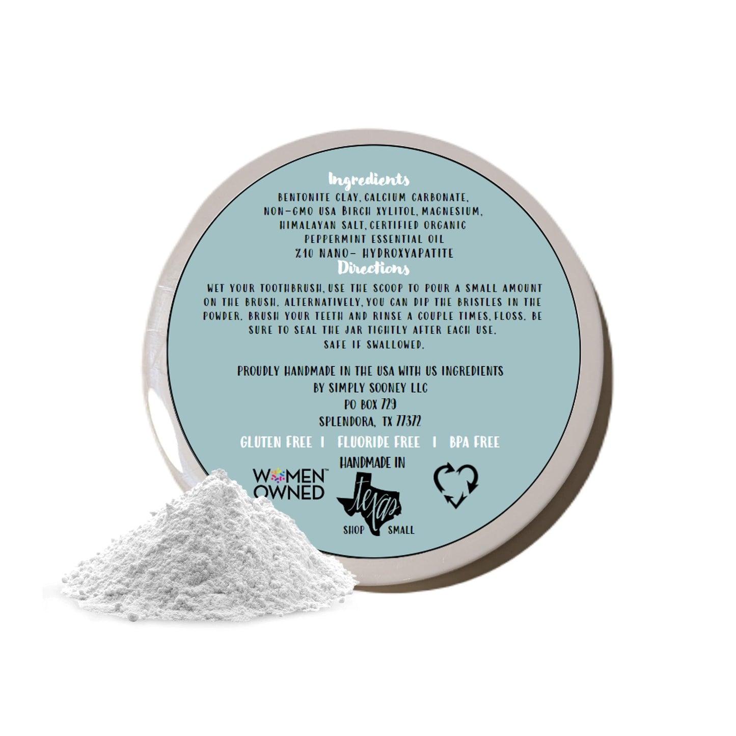 Simply Sooney Remineralizing Vegan Tooth Powder | Peppermint Nano-Hydroxyapatite | Natural Whitening 1.5oz