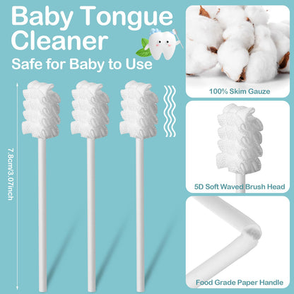 Singhoow 200Pcs Baby Tongue Cleaners + 4 Finger Toothbrushes - Disposable Gauze (Blue)