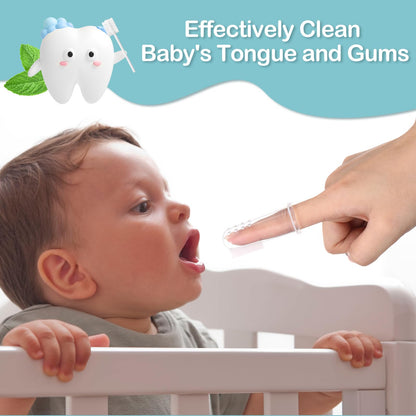 Singhoow 200Pcs Baby Tongue Cleaners + 4 Finger Toothbrushes - Disposable Gauze (Blue)
