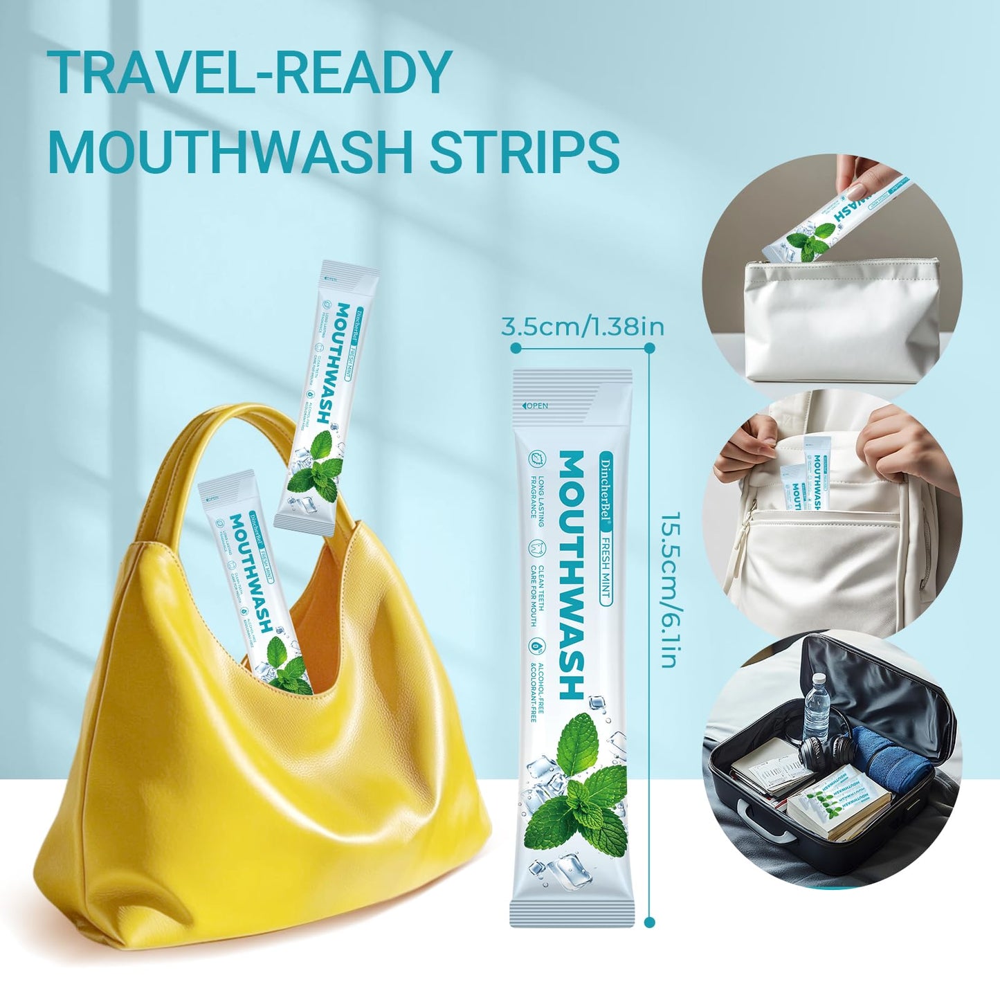 Travel-Size Alcohol-Free & Fluoride-Free Mint Mouthwash Packets – 60 Portable 0.63 oz