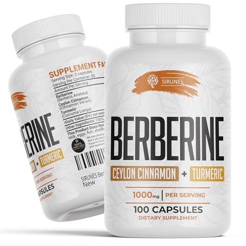 SIRUNES Berberine100 Capsules with Ceylon Cinnamon & Turmeric – Berberine HCL Non-GMO Dietary Supplement
