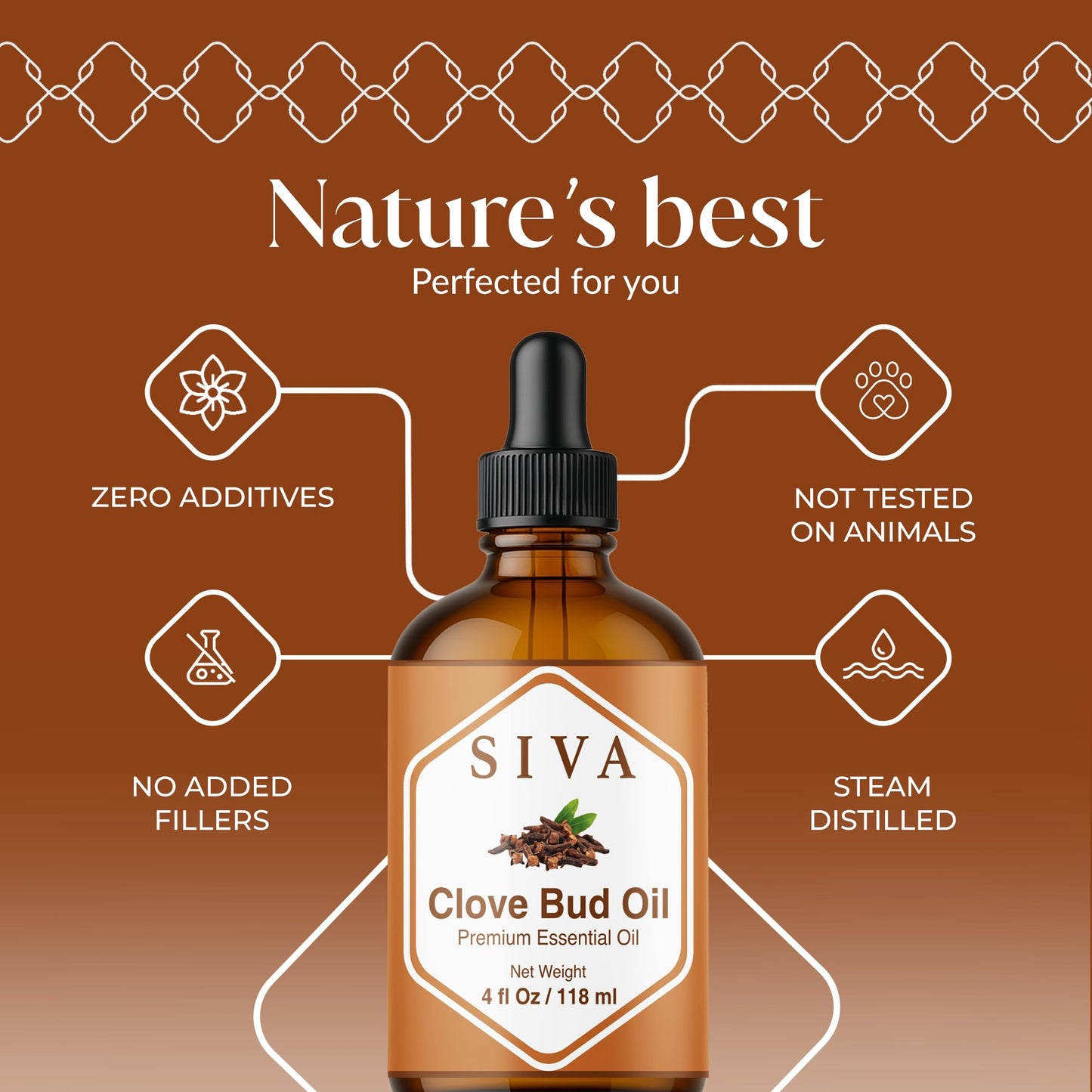 Siva Clove Bud Essential Oil – 4 Fl Oz | 100% Natural Clove Oil with Dropper
