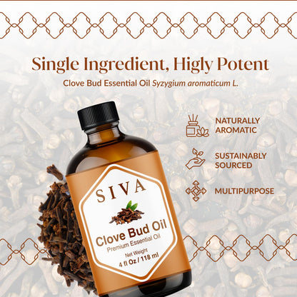 Siva Clove Bud Essential Oil – 4 Fl Oz | 100% Natural Clove Oil with Dropper