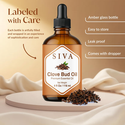 Siva Clove Bud Essential Oil – 4 Fl Oz | 100% Natural Clove Oil with Dropper