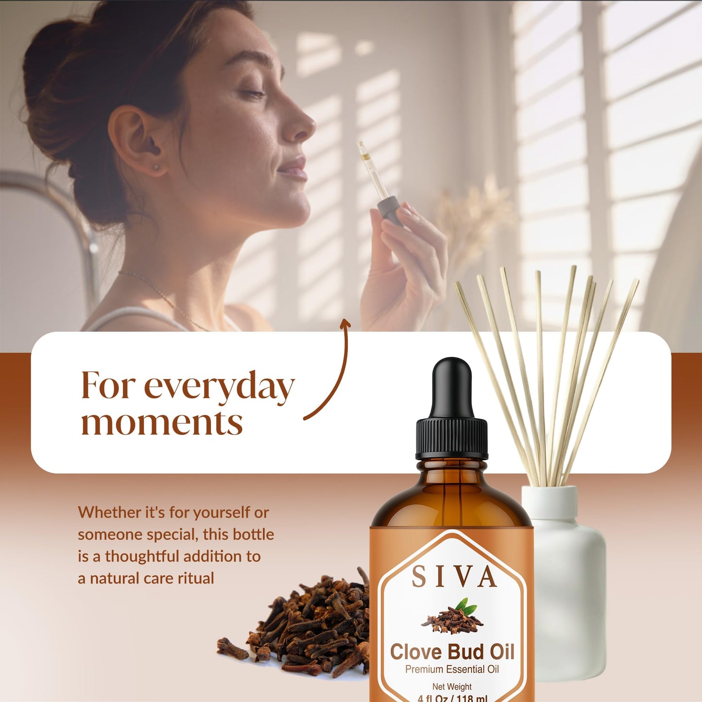 Siva Clove Bud Essential Oil – 4 Fl Oz | 100% Natural Clove Oil with Dropper