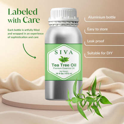 Siva Tea Tree Essential Oil 16 Oz – 100% Natural Tea Tree Oil for Diffuser, Skin, Hair & More