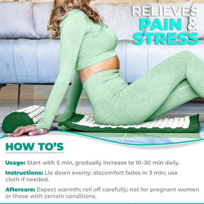 Sivan Back & Neck Pain Relief Acupressure Mat & Pillow Set – Green