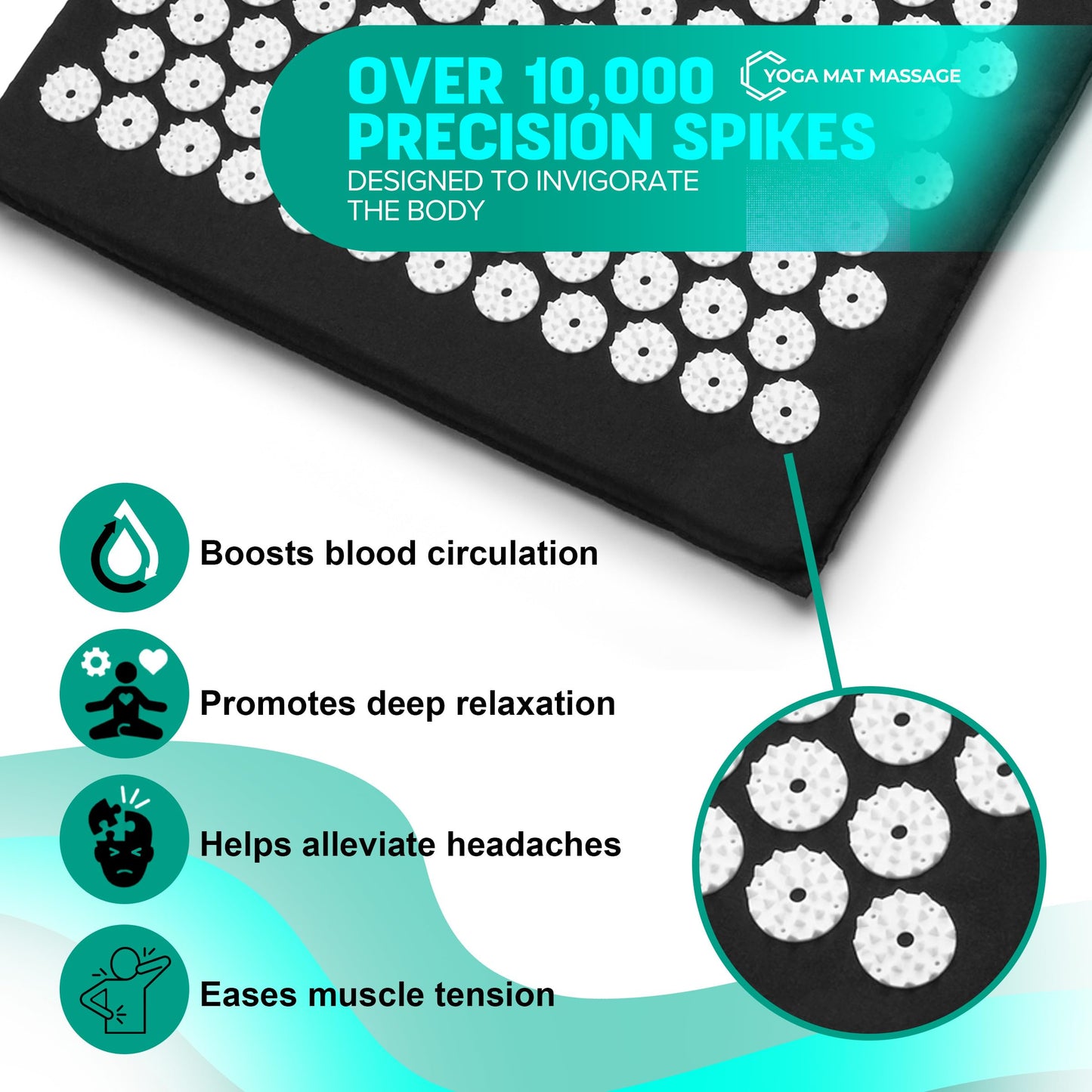 Sivan Back & Neck Pain Relief Acupressure Mat & Pillow Set - Black