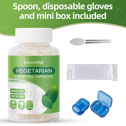 Size 2 Empty Capsules – 100 Count Clear Vegetarian Pill Capsules & Filling Kit
